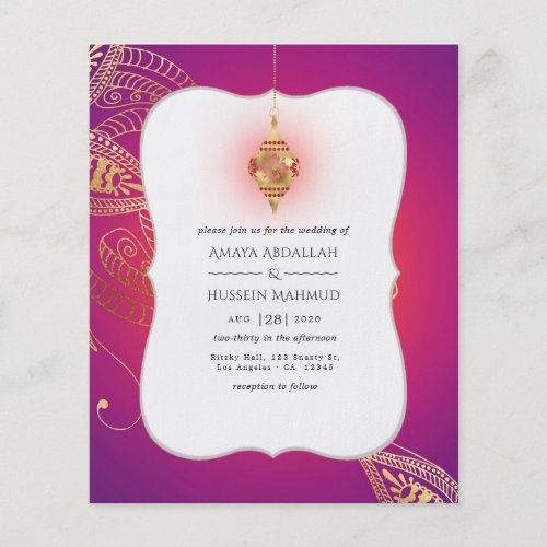 Gold Foil Arabian Bollywood Wedding Invitation Flyer