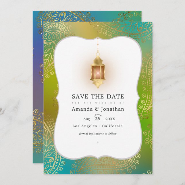 Gold Foil Arabian Bollywood Wedding Photo Save The Save The Date (Front/Back)