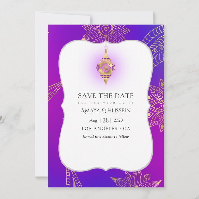 Gold Foil Arabian Bollywood Wedding Save The Date (Front)