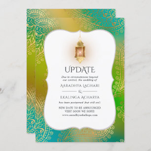 Gold Foil Arabian Bollywood Wedding Update Invitation