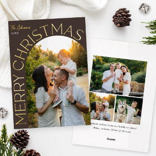 Gold Foil Arch Merry Christmas Photo Brown Holiday Card