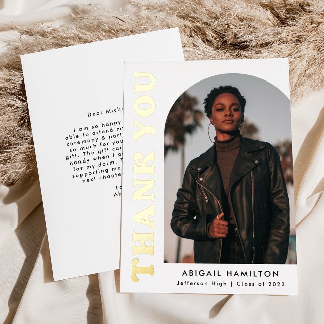 Gold Foil Arch Photo Graduation Thank You Card (Creator Uploaded)