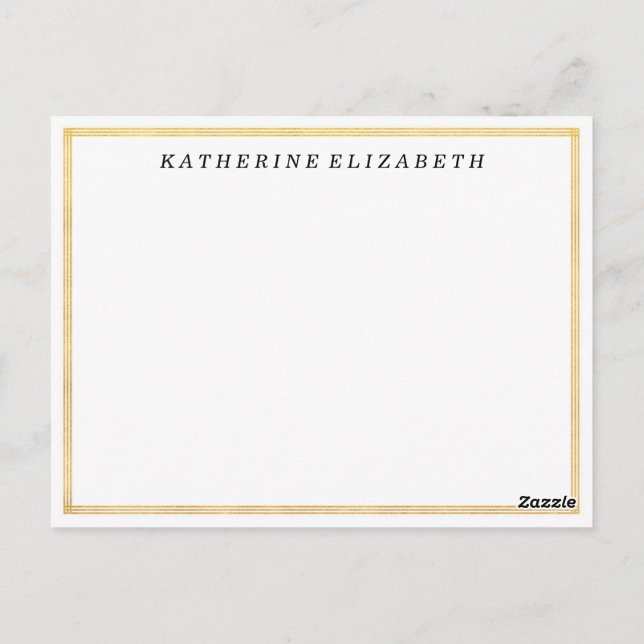 Gold Foil Art Deco Border Personalized Note Card (Back)