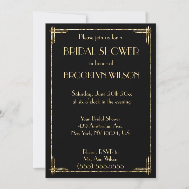 Gold Foil Art Deco Bridal Shower Invites (Front)