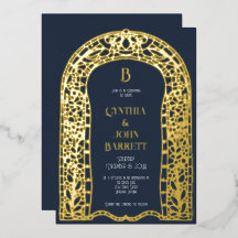 Gold Foil Art Deco Inspired Wedding Invitation