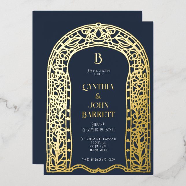 Gold Foil Art Deco Inspired Wedding Invitation Foil Invitation (Front/Back)