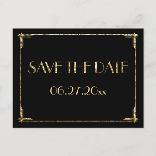 Gold Foil Art Deco Save The Date Postcards Black