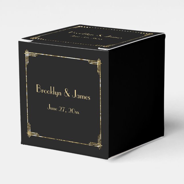Gold Foil Art Deco Wedding Favor Boxes (Front Side)