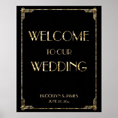 Gold Foil Art Deco Wedding Reception Sign 24x30