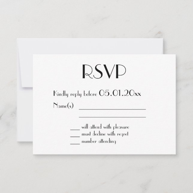 Gold Foil Art Deco Wedding RSVP Cards Black (Front)