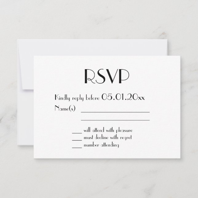 Gold Foil Art Deco Wedding RSVP Cards Black (Front)