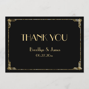 Gold Foil Art Deco Wedding Thank You Cards Black