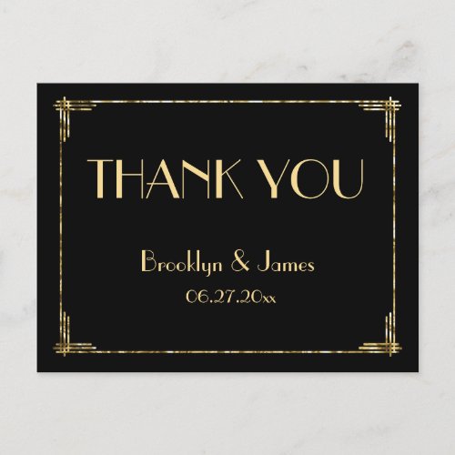 Gold Foil Art Deco Wedding Thank You Postcards