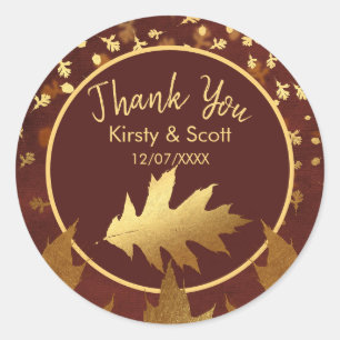 Gold Foil Autumn Fall Leaves Wedding Favor Classic Round Sticker