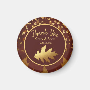 Gold Foil Autumn Fall Leaves Wedding Favor Magnet