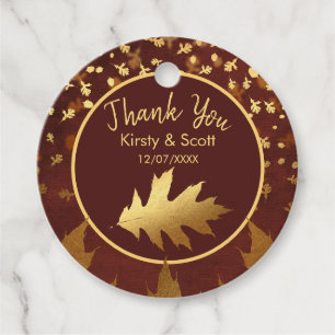 Gold Foil Autumn Fall Leaves Wedding Favor Tags