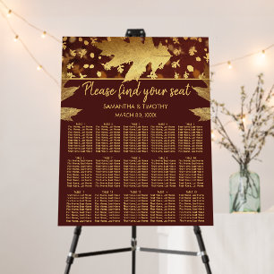 Gold Foil Autumn Fall Leaves Wedding Seating Chart Foam Board