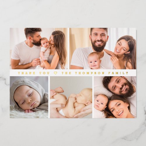 Gold Foil Baby Photo Collage Custom thank you Invitation