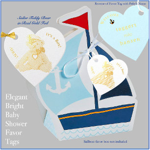 Gold Foil  Baby Sailor Bear Favor Tags