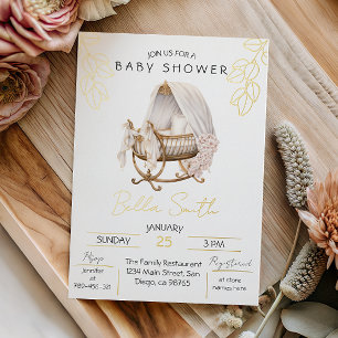 Gold Foil Baby Shower Elegant Script Cradle Invitation