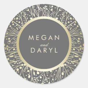 Gold Foil Baby's Breath Floral Frame Wedding Classic Round Sticker