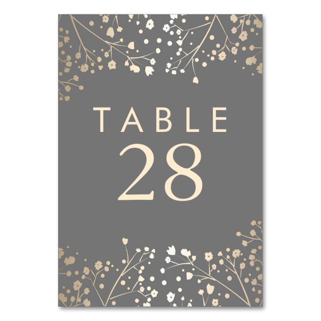 Gold Foil Baby's Breath Grey Wedding Table Number