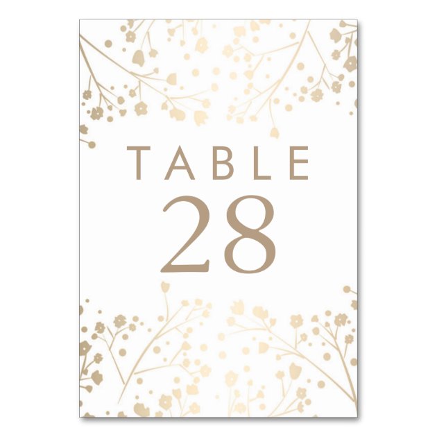 Gold Foil Baby's Breath Wedding Table Numbers Card
