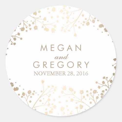 Gold Foil Babys Breath White Wedding Classic Round Sticker