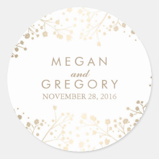 Gold Foil Baby's Breath White Wedding Classic Round Sticker