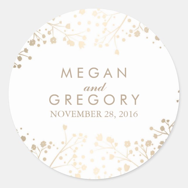 Gold Foil Baby's Breath White Wedding Classic Round Sticker (Front)