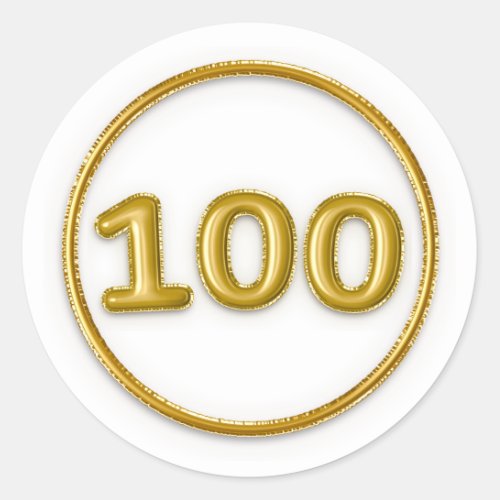 Gold Foil Balloon Number 100 Typography Birthday Classic Round Sticker