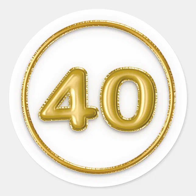 Gold Foil Balloon Number 40 Typography Birthday Classic Round Sticker ...