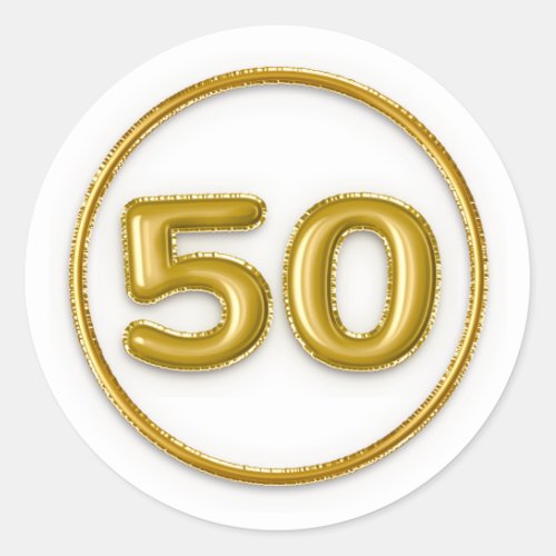 Gold Foil Balloon Number 50 Typography Birthday Classic Round Sticker