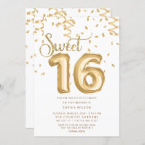 Gold Foil Balloon Sweet 16 Birthday Invitation