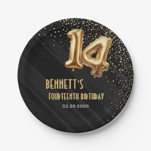 Gold Foil Balloons 14th Birthday Paper Plates