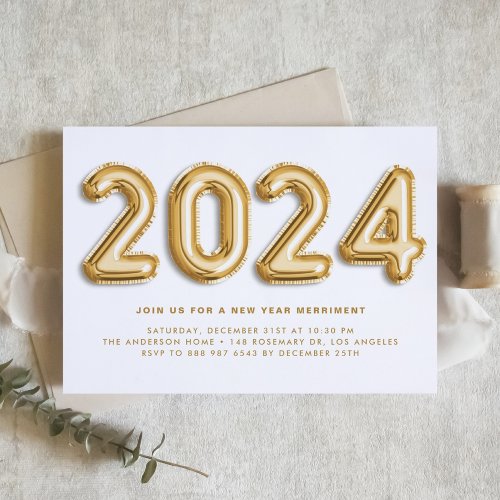 Gold Foil Balloons 2024 New Years Eve Party Invitation