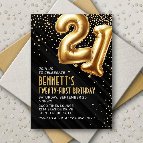 Gold Foil Balloons 21st Birthday Invitation