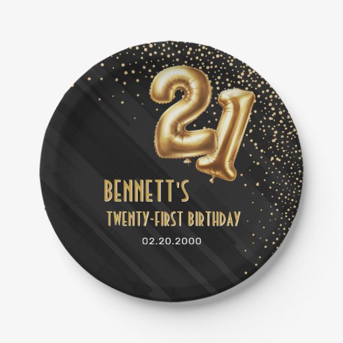 Gold Foil Balloons 21st Birthday Paper Plates