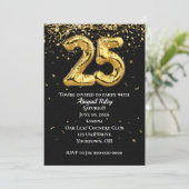 Gold Foil Balloons 25th Birthday Party Invitation (Standing Front)