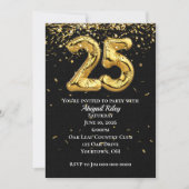 Gold Foil Balloons 25th Birthday Party Invitation (Front)