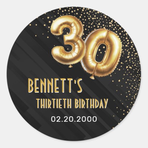 Gold Foil Balloons 30th Birthday Classic Round Sticker
