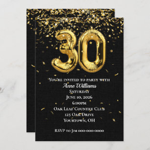 Gold Foil Balloons 30th Birthday Party Invitation