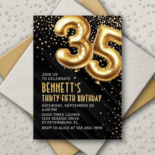Gold Foil Balloons 35th Birthday Invitation