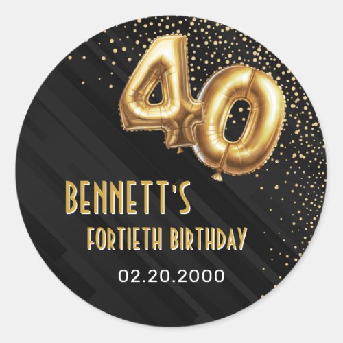 Gold Foil Balloons 40th Birthday Classic Round Sticker