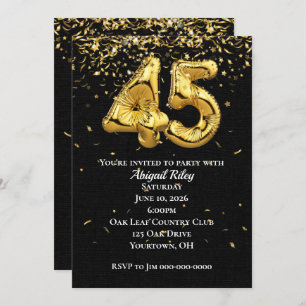 Gold Foil Balloons 45th Birthday Party Invitation