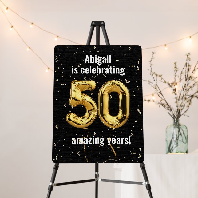 Gold Foil Balloons 50th Birthday Party Foam Board (In Situ (Stand))