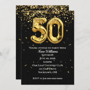 Gold Foil Balloons 50th Birthday Party Invitation