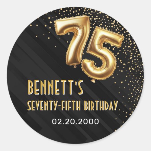 Gold Foil Balloons 75th Birthday Classic Round Sticker