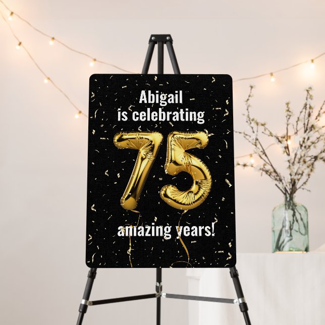 Gold Foil Balloons 75th Birthday Party Foam Board (In Situ (Stand))