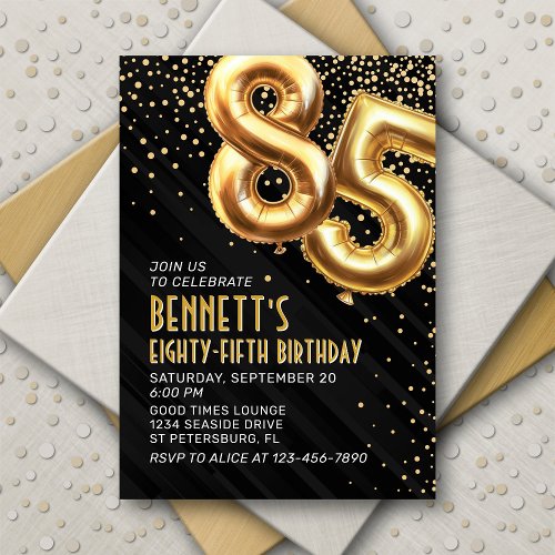 Gold Foil Balloons 85th Birthday Invitation